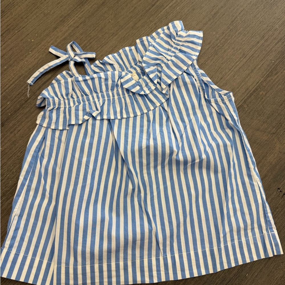 Crewcuts Blue and White Striped Ruffle Blouse